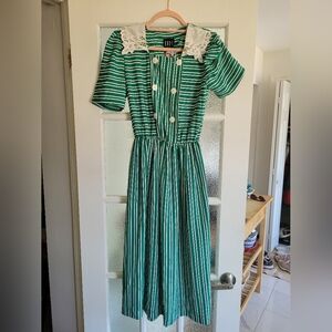 Vintage Green Striped Midi Dress